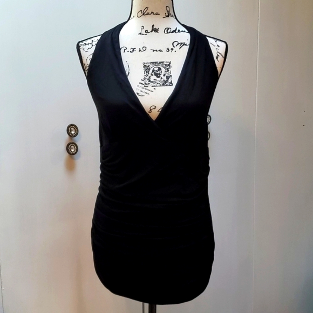 Women's Black Halter Top W/ Ruching / Backless New! Sz.Xl